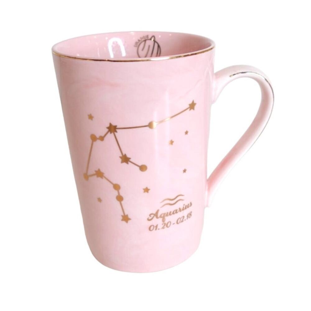 Gold Aquarius Zodiac Constellation / Pink marbled COFFEE CUP / MUG